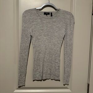 Theory Light Gray Ribbed Knit Top